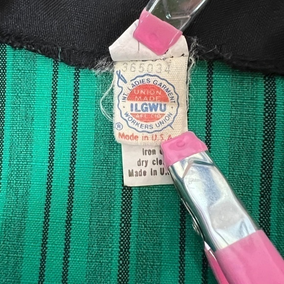 Union Made Blazer Size 5 / 6 Medium Cropped Green Black Stripe 1955 - 95 VINTAGE - Picture 6 of 9